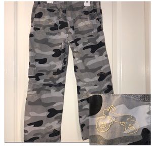 Gymboree camo pants w/motorcycle embroidery